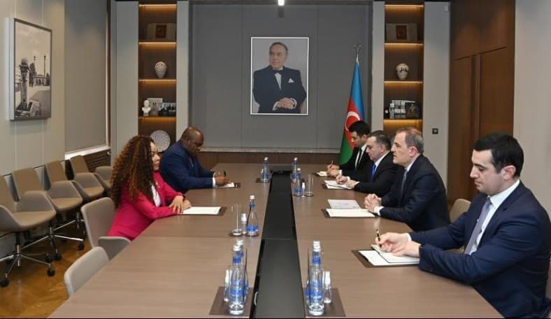 Francoise Joly, the Presidential Adviser for International Strategy of the Republic of Congo, meets with Azerbaijan`s Minister of Foreign Affairs Jeyhun Bayramov